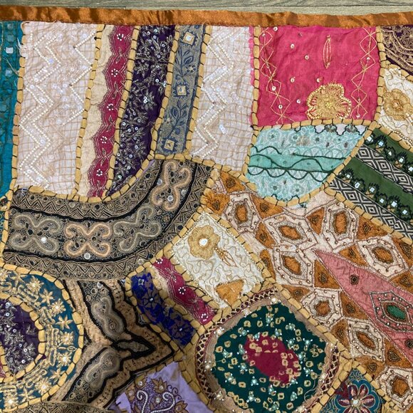 Old Handmade Indian Embroidery Tapestry Wall Hanging Crazy Quilt - Picture 5 of 8